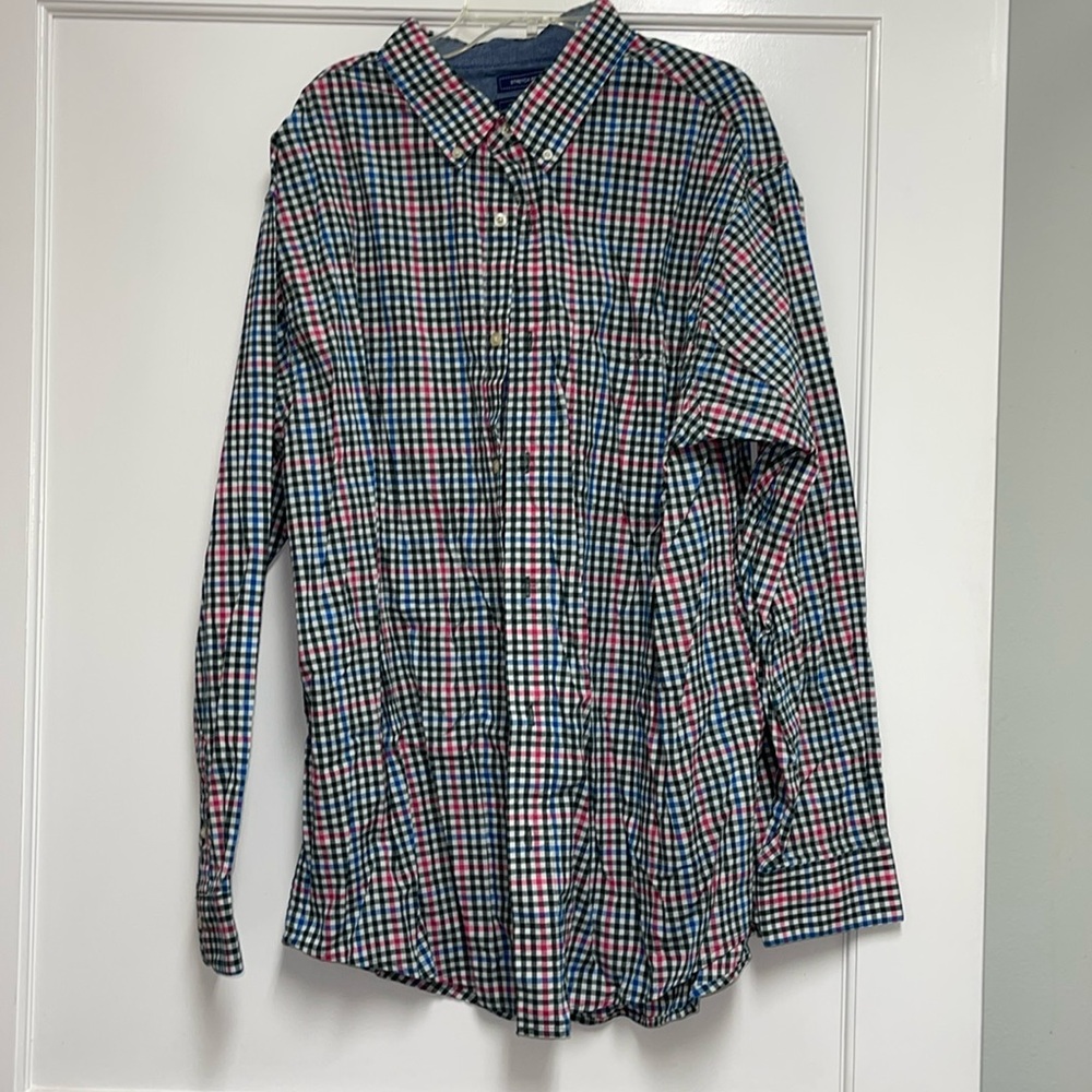 Sattlebred stretch plaid button down polo shirt